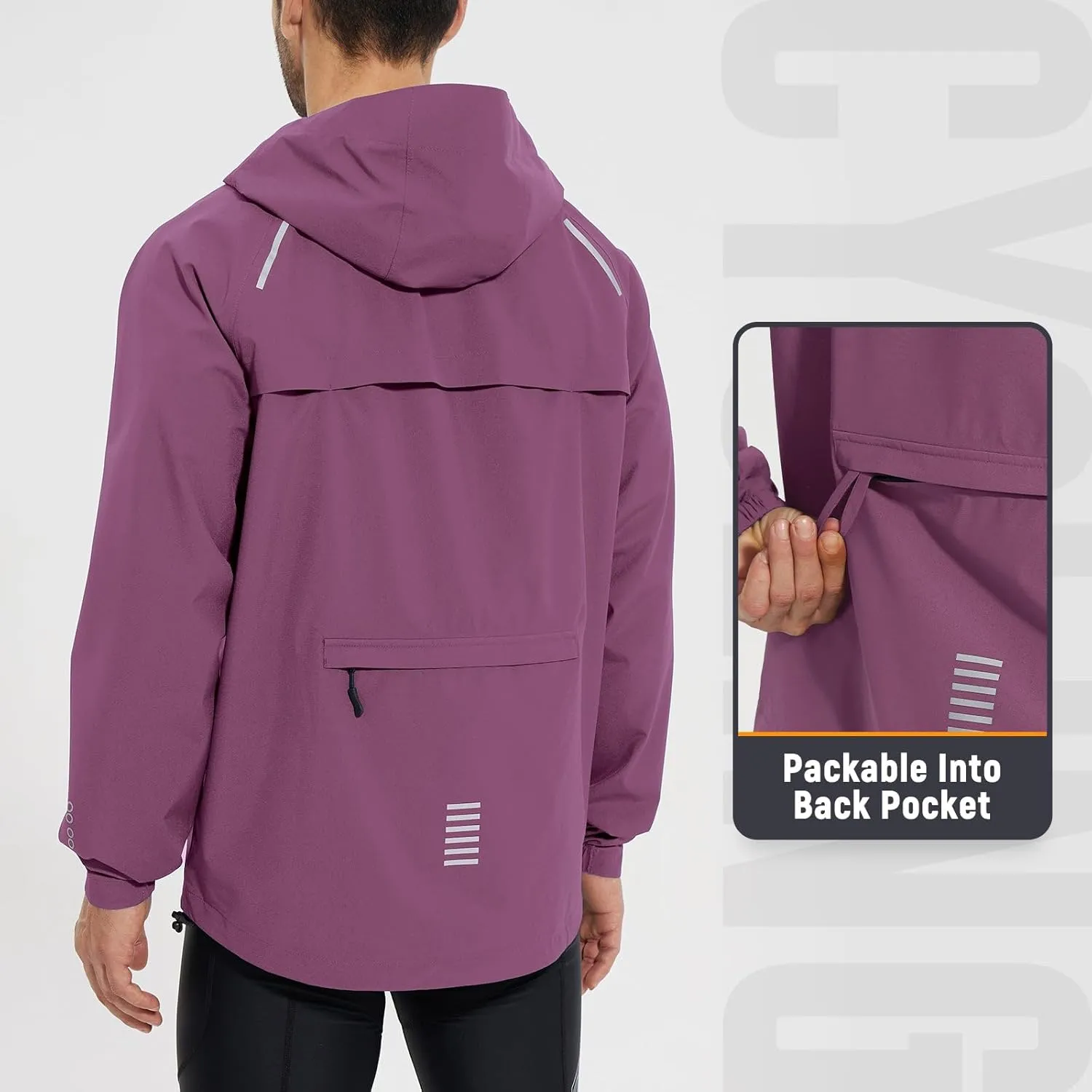 baleaf Men's Rain Jacket Waterproof Running Cycling Windbreaker Golf Hiking Gear Hood Raincoat Packable Reflective