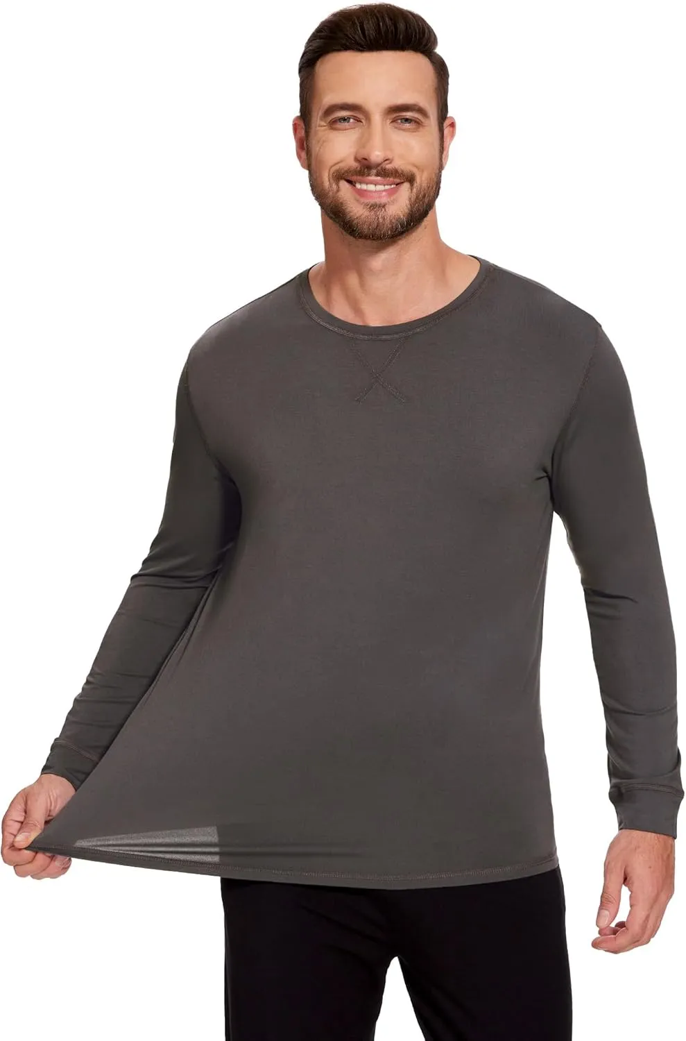 Bamboo-Derived Viscose Men's Pajama Top Soft Long Sleeve Sleep T-Shirt
