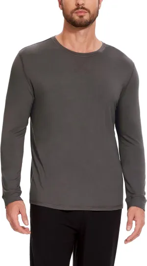 Bamboo-Derived Viscose Men's Pajama Top Soft Long Sleeve Sleep T-Shirt