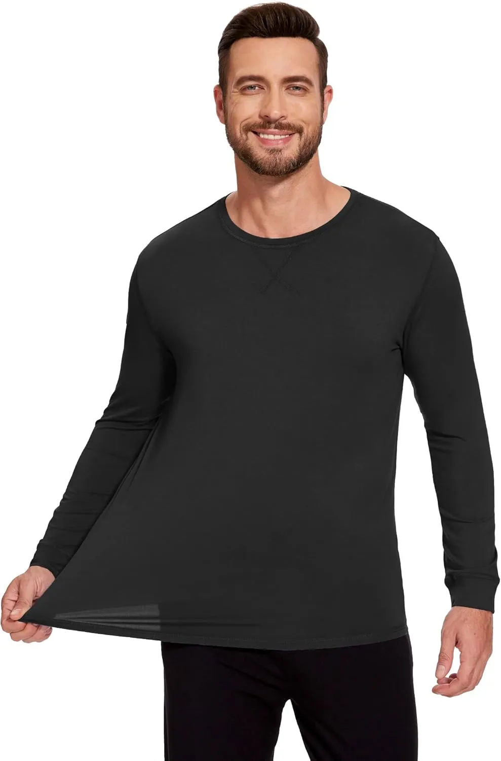 Bamboo-Derived Viscose Men's Pajama Top Soft Long Sleeve Sleep T-Shirt