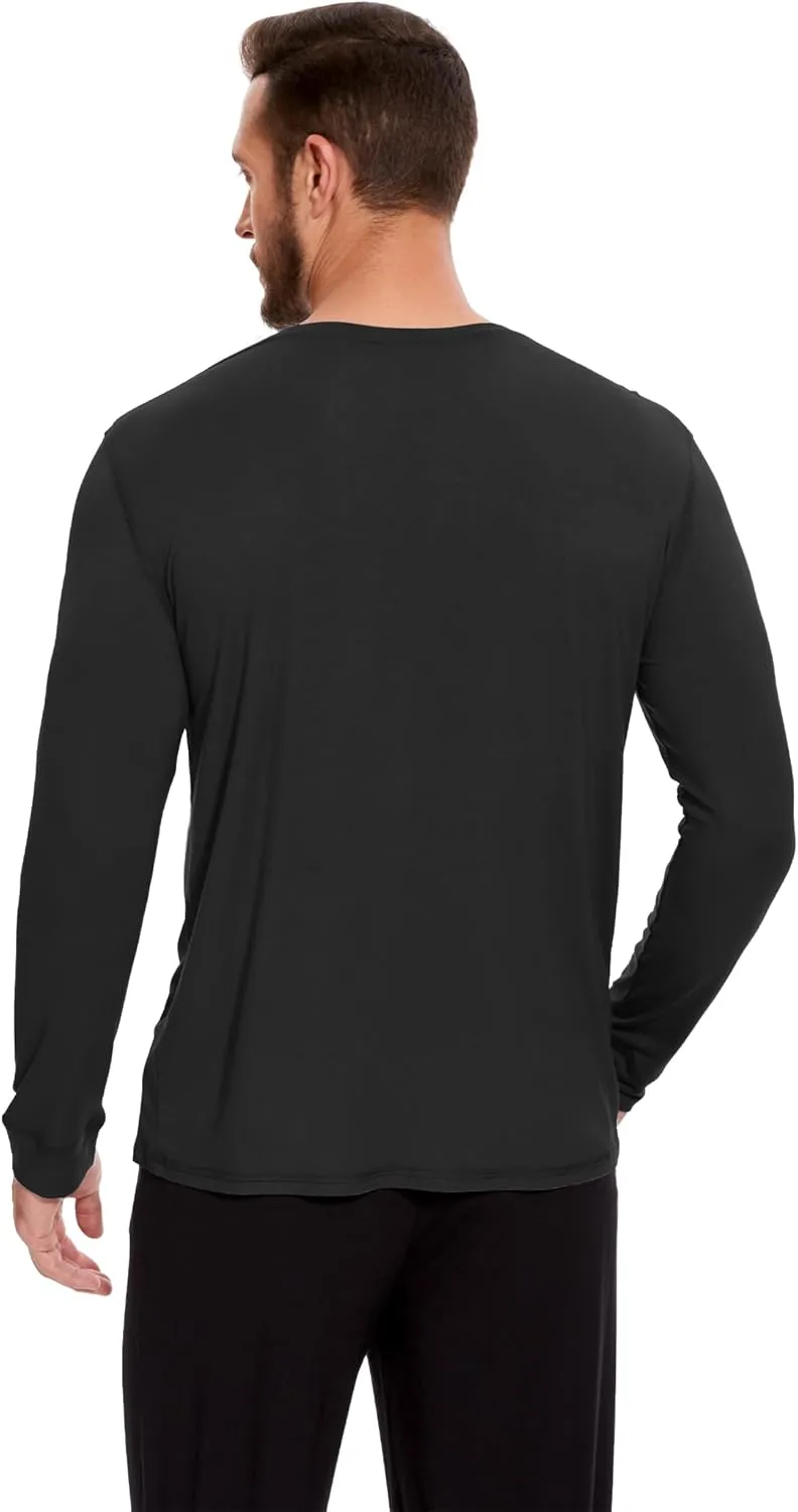 Bamboo-Derived Viscose Men's Pajama Top Soft Long Sleeve Sleep T-Shirt