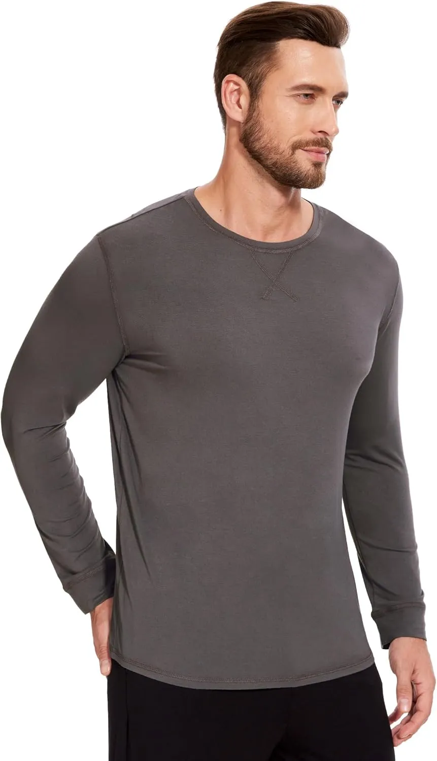 Bamboo-Derived Viscose Men's Pajama Top Soft Long Sleeve Sleep T-Shirt