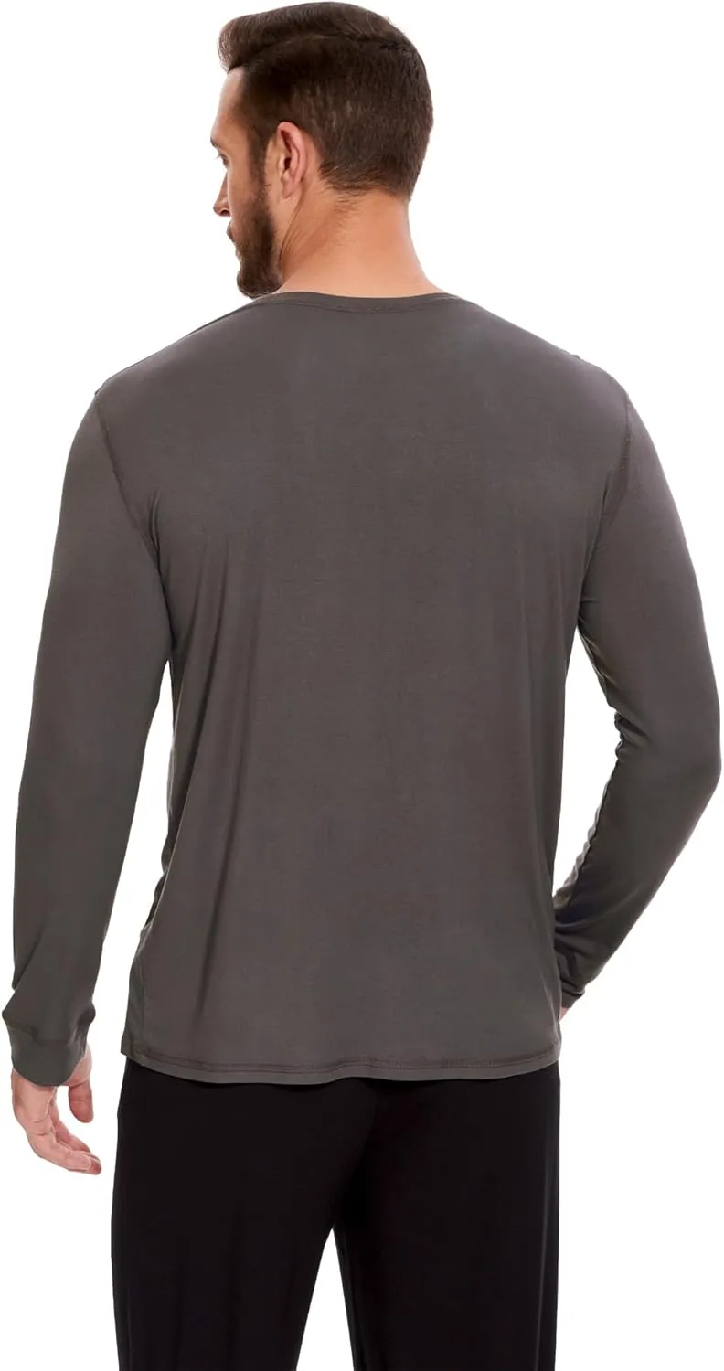 Bamboo-Derived Viscose Men's Pajama Top Soft Long Sleeve Sleep T-Shirt