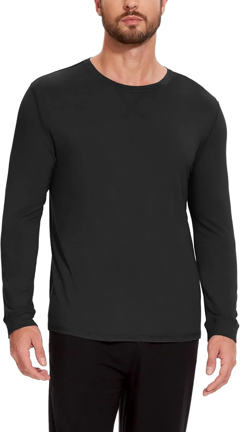Bamboo-Derived Viscose Men's Pajama Top Soft Long Sleeve Sleep T-Shirt