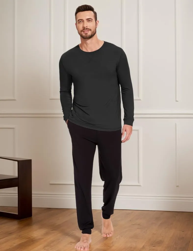 Bamboo-Derived Viscose Men's Pajama Top Soft Long Sleeve Sleep T-Shirt