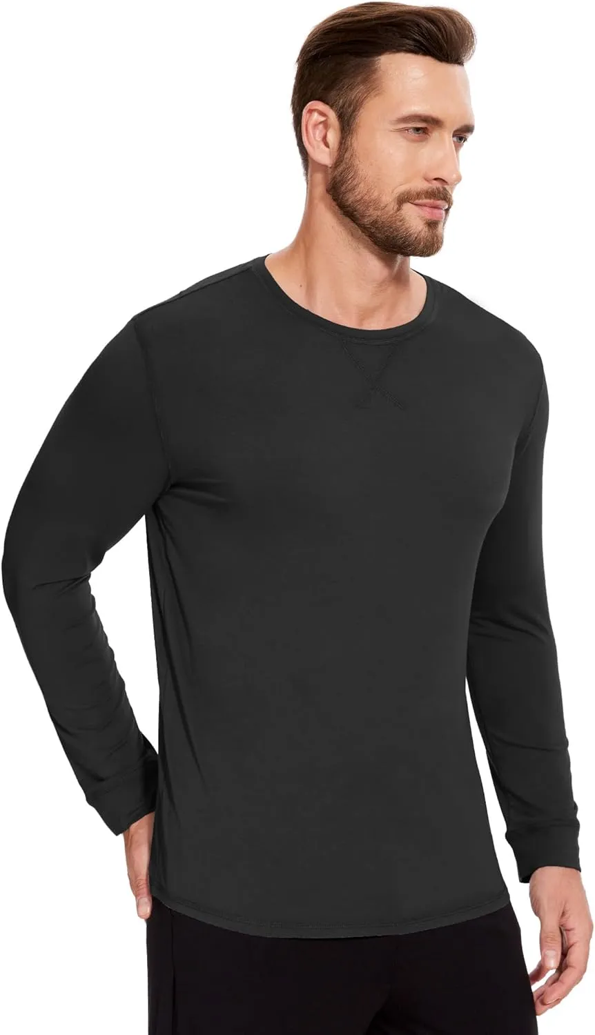 Bamboo-Derived Viscose Men's Pajama Top Soft Long Sleeve Sleep T-Shirt