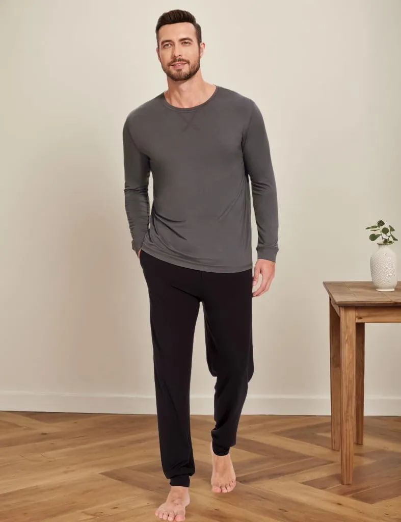 Bamboo-Derived Viscose Men's Pajama Top Soft Long Sleeve Sleep T-Shirt