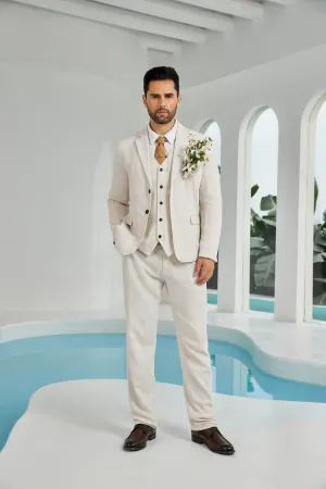 Beige Linen Beach Wedding Men Summer Suits (MORE CHOICE )