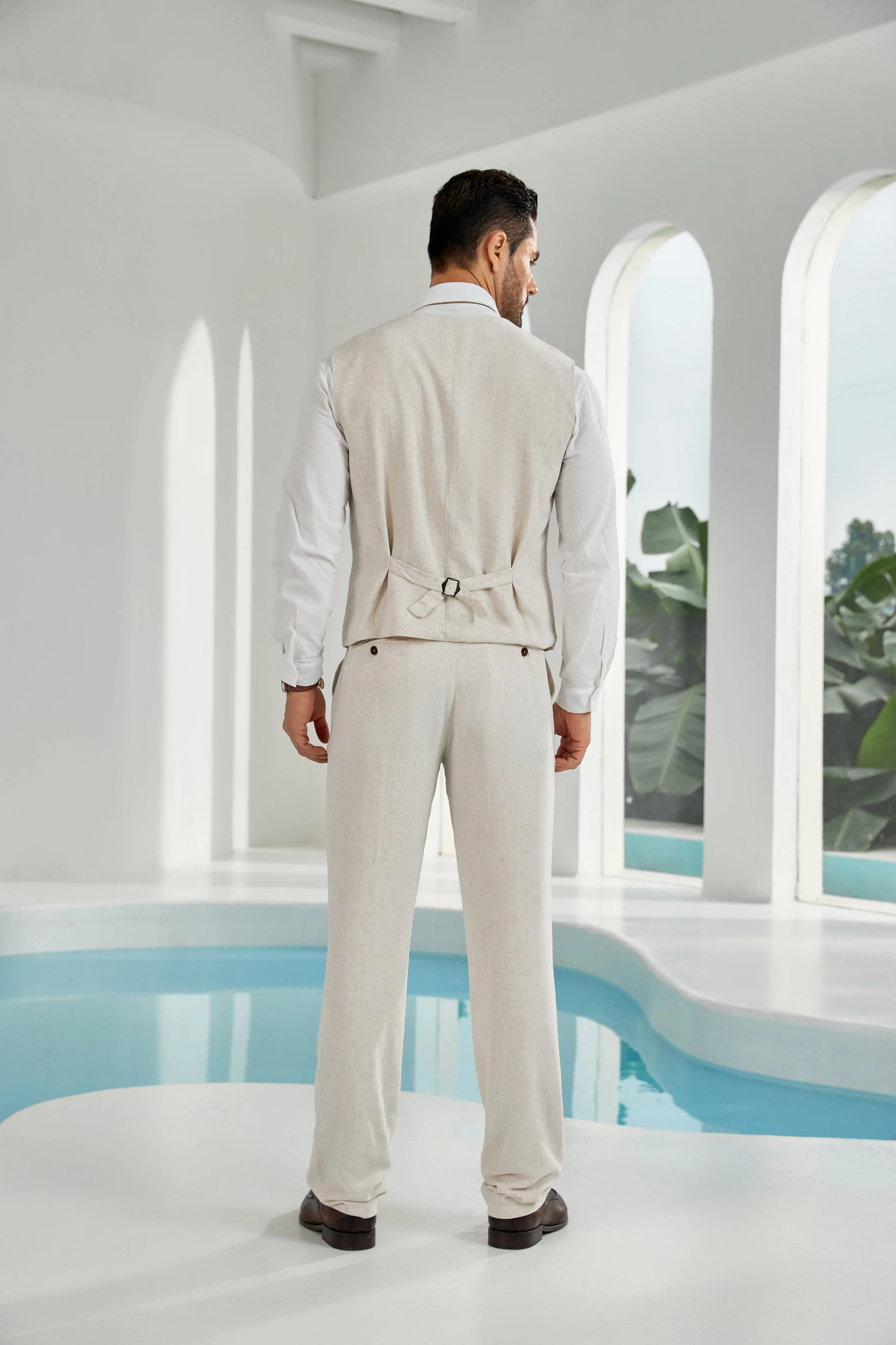 Beige Linen Beach Wedding Men Summer Suits (MORE CHOICE )