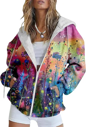 Bengbobar Women's Floral Printed Sweatshirt Long Sleeve Hooded Loose Vintage FLower Graphic Tops Oversized Hoodies for Women