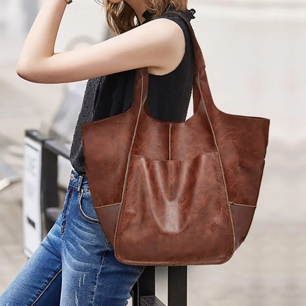 Big Capacity Tote Handbag Soft Vegan Leather Hobo Bag Shopping Bag Retro Shoulder Bag Simple Handbag Messenger Bag