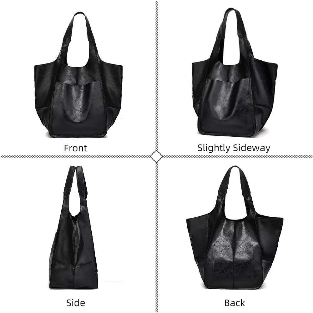Big Capacity Tote Handbag Soft Vegan Leather Hobo Bag Shopping Bag Retro Shoulder Bag Simple Handbag Messenger Bag