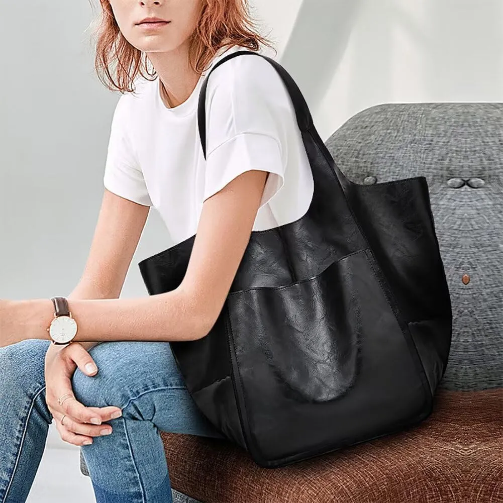 Big Capacity Tote Handbag Soft Vegan Leather Hobo Bag Shopping Bag Retro Shoulder Bag Simple Handbag Messenger Bag