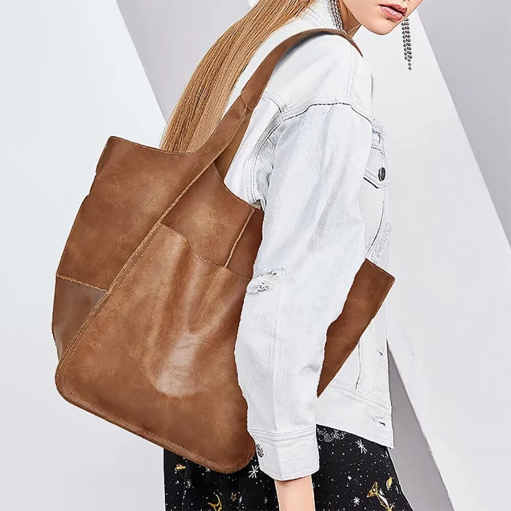 Big Capacity Tote Handbag Soft Vegan Leather Hobo Bag Shopping Bag Retro Shoulder Bag Simple Handbag Messenger Bag
