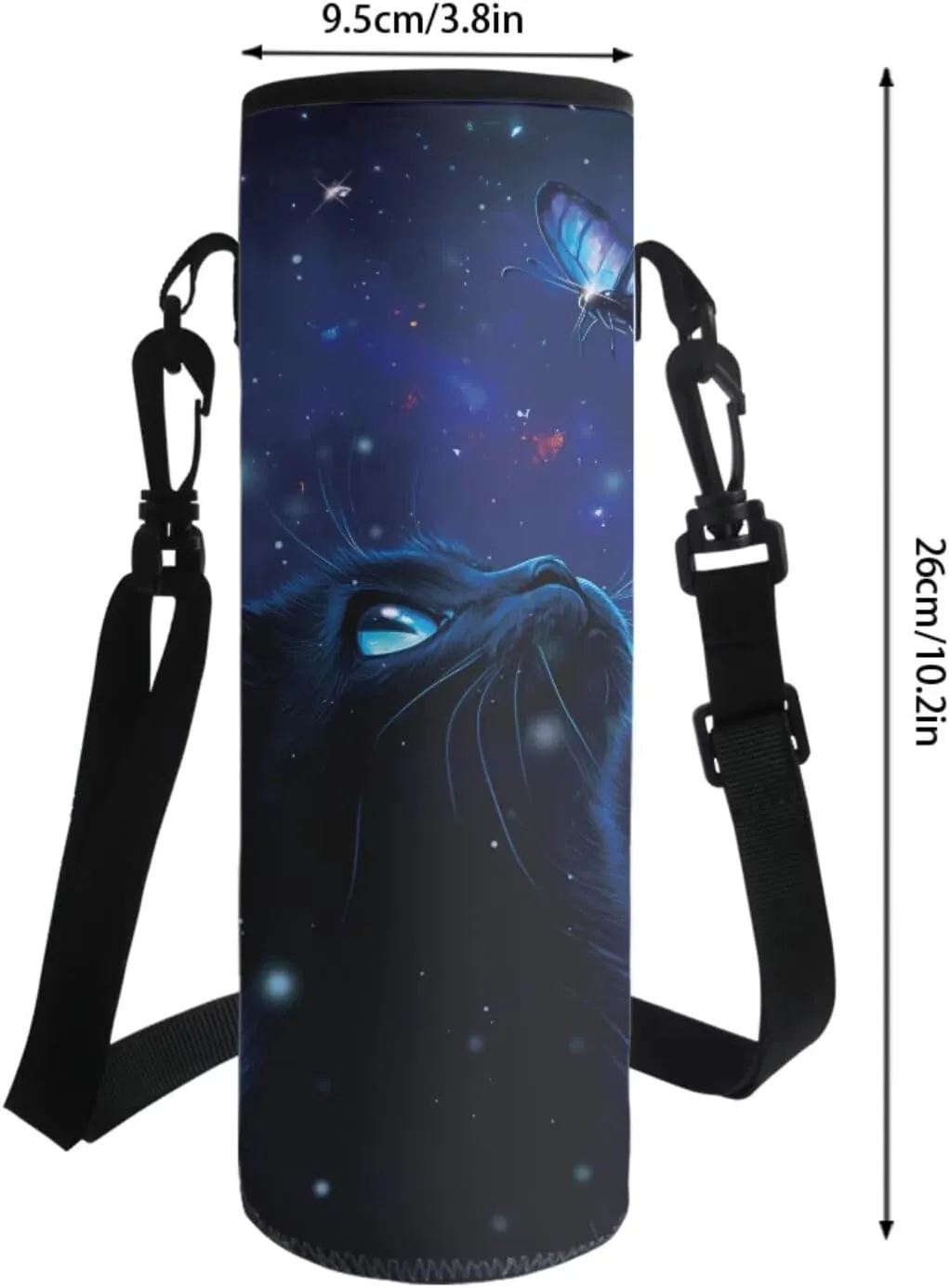 Black Cat and Butterfly Pattern 17" Large Capacity Backpack Thermal Lunch Bag Water Bottle Carrier 4Pcs Sets Back to School Supplies for Boy Girl School Bag Set