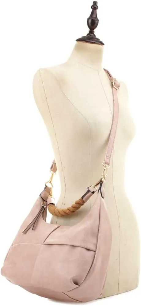 Boho Rope Handle Soft Vegan Leather Hobo Handbag Shoulder Bag Crossbody Purse