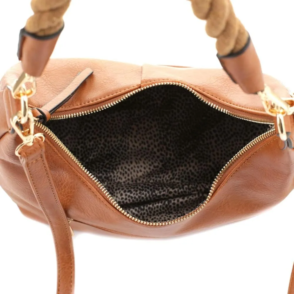 Boho Rope Handle Soft Vegan Leather Hobo Handbag Shoulder Bag Crossbody Purse