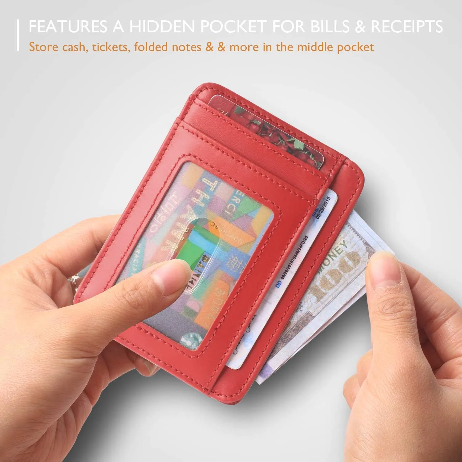 Borgasets Slim Wallet for Men Women Minimalist Thin Travel Front Pocket Genuine Leather Credit Card Holder with RFID Blocking