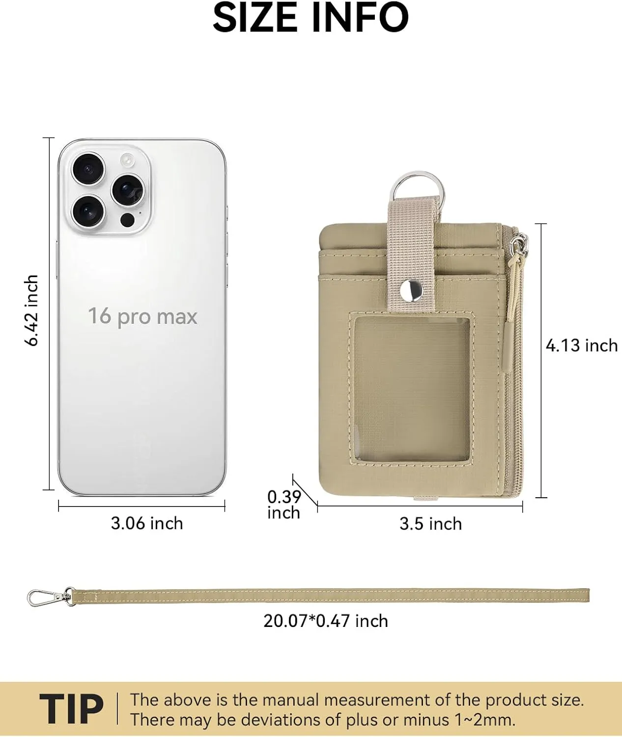 BOSTANTEN Small Wallet RFID, Minimalist Zip ID Case Wallet with Lanyard Keychain, Water Resistant Card Wallets for women & Men, Khaki