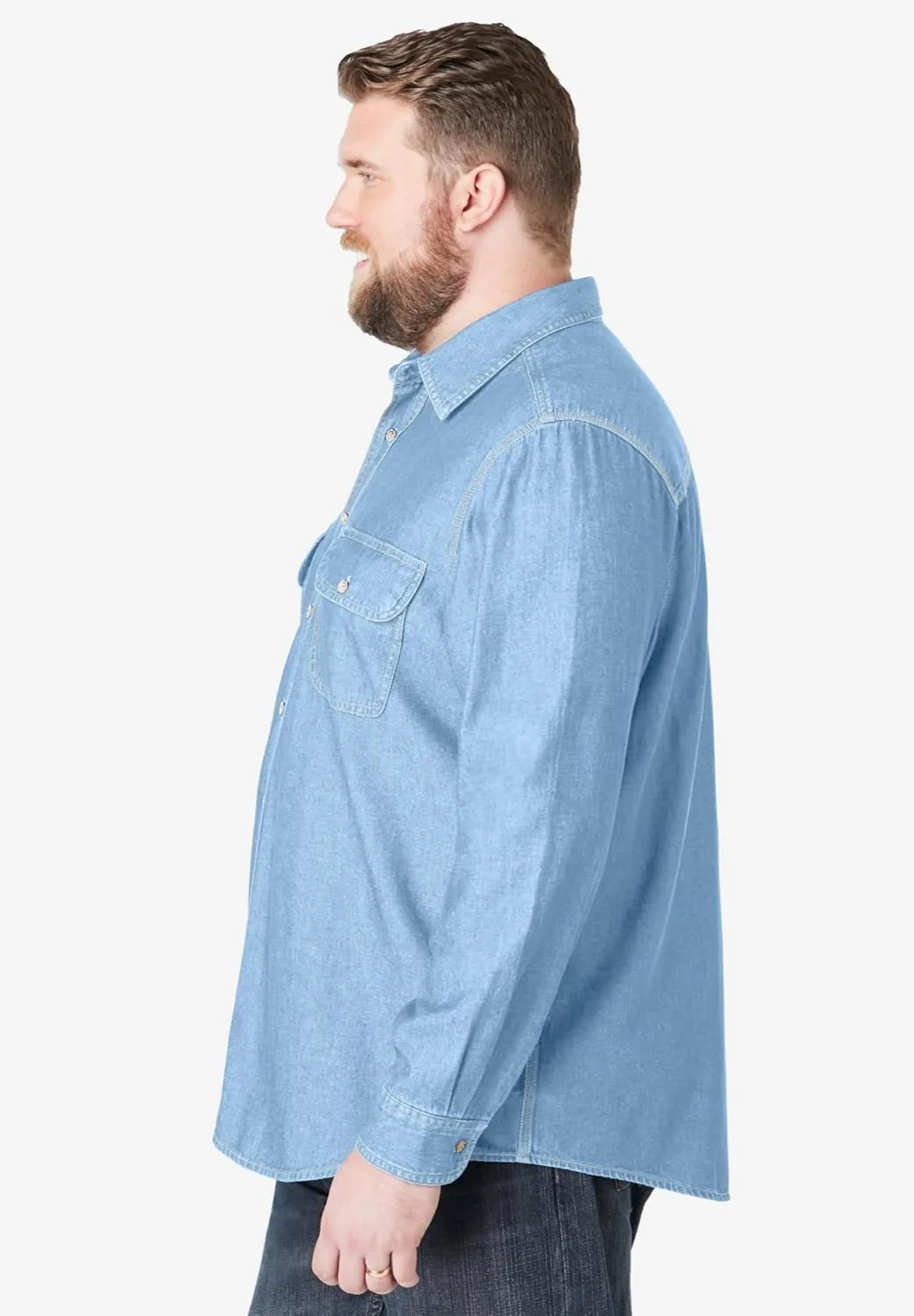 Boulder Creek by Kingsize Men's Big & Tall Long Sleeve Denim and Twill Shirt