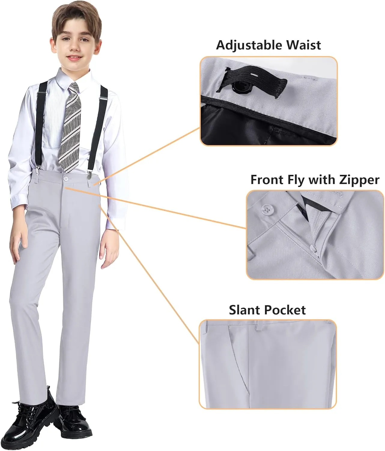 Boy's Formal Suit 7 Piece Slim Fit Tuxedo for Kids Teen Boys Jacket Vest and Pants Set for Wedding with Bow Tie Suspenders