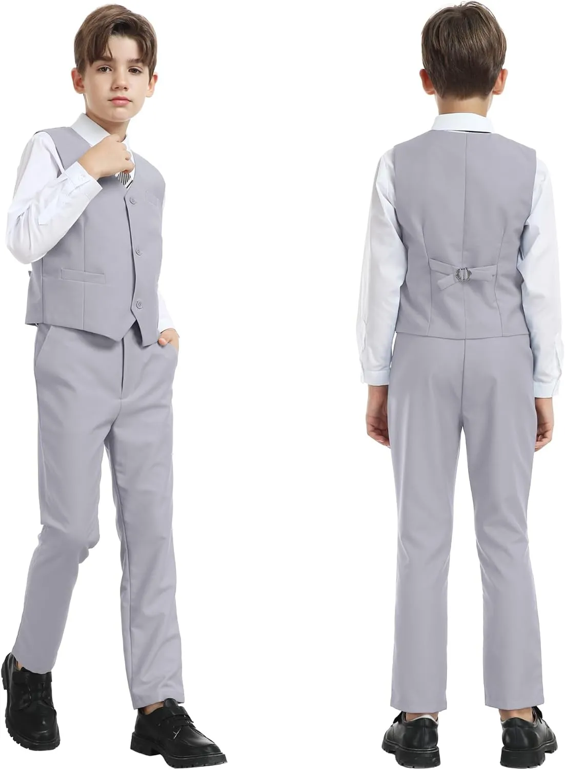 Boy's Formal Suit 7 Piece Slim Fit Tuxedo for Kids Teen Boys Jacket Vest and Pants Set for Wedding with Bow Tie Suspenders