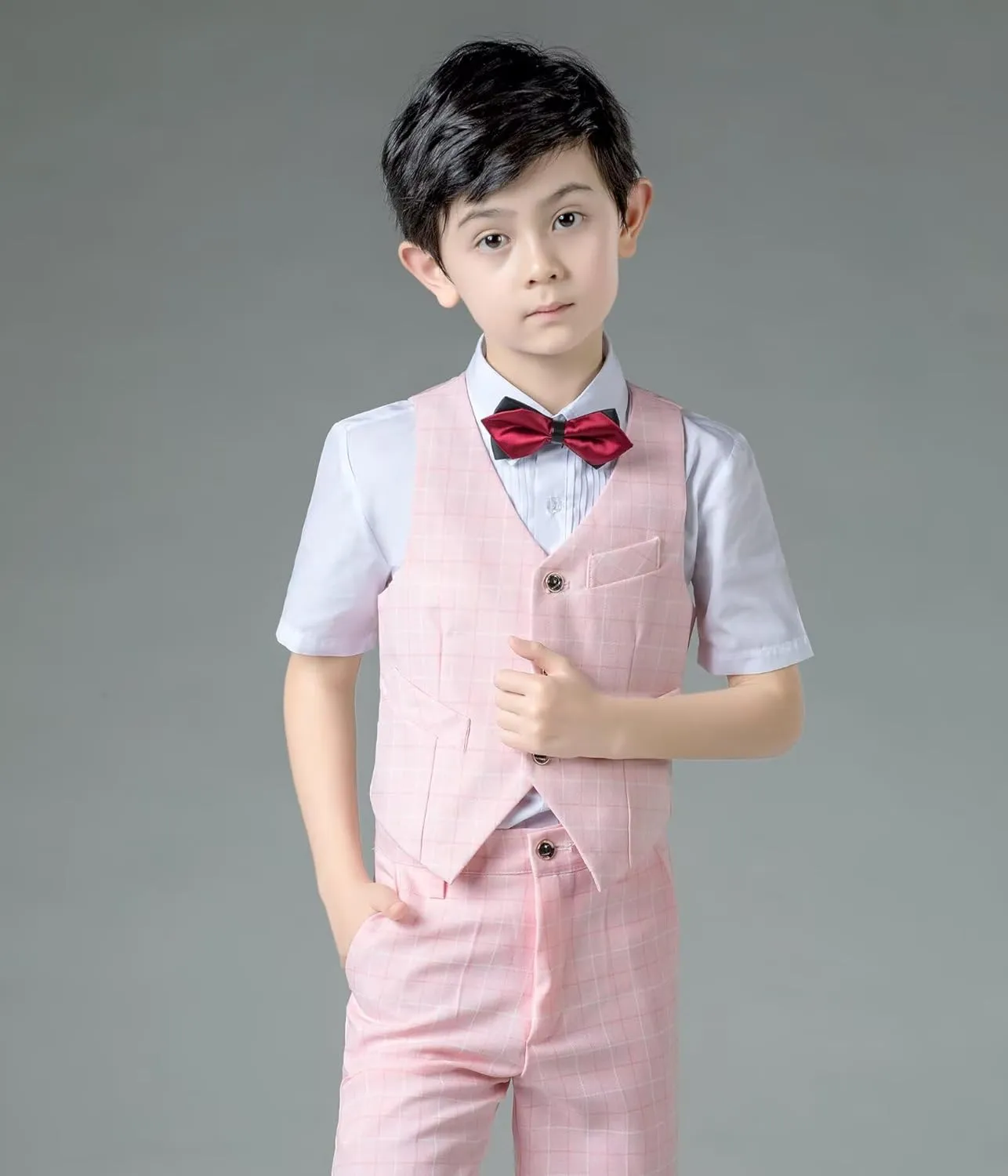 Boys Suit Formal Kids Wedding Outfit 3 Piece Slim Fit Boys Suit Vest Pants Shirt Set with Tie