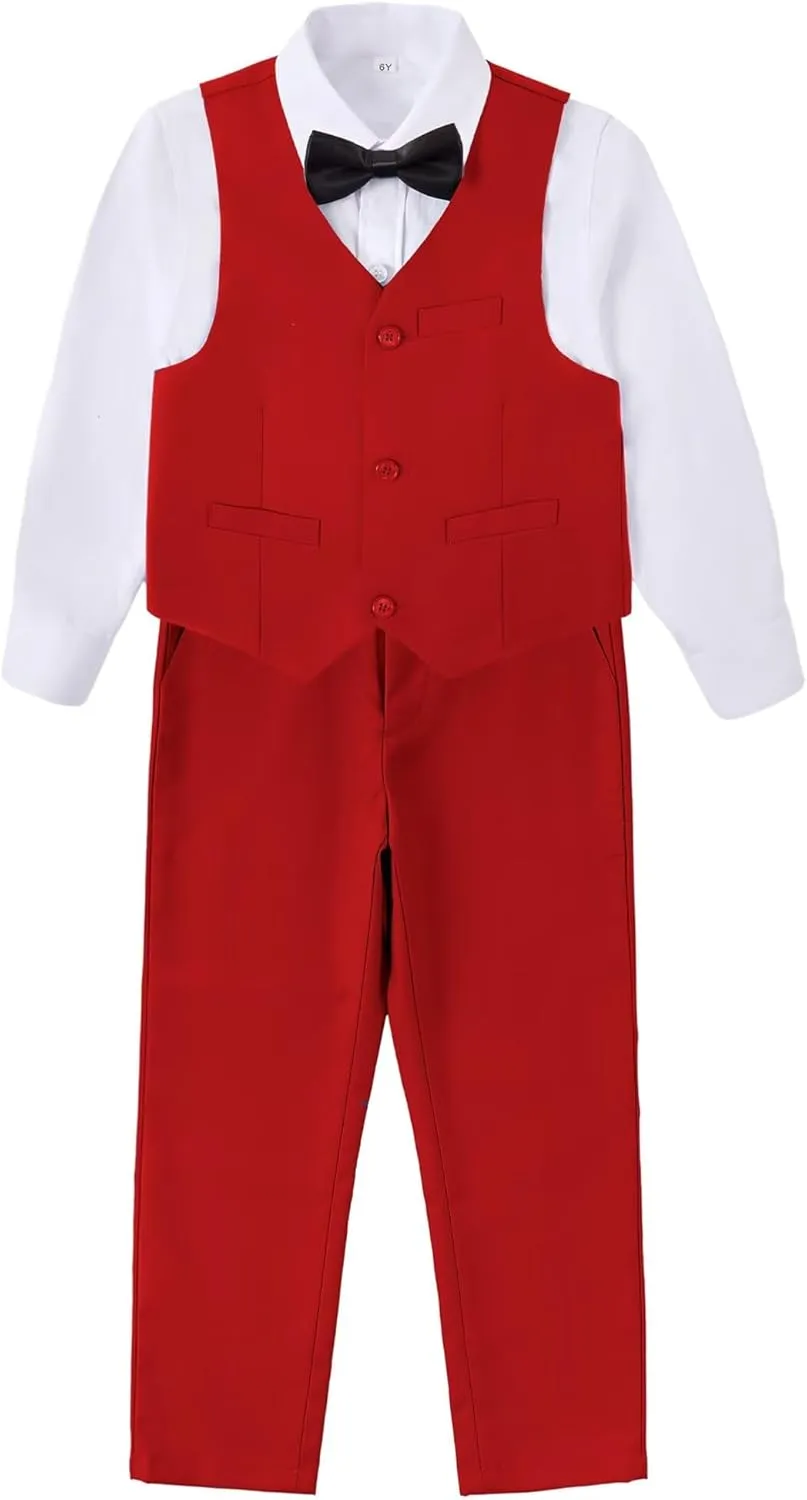 Boys Suit Formal Kids Wedding Outfit 3 Piece Slim Fit Boys Suit Vest Pants Shirt Set with Tie