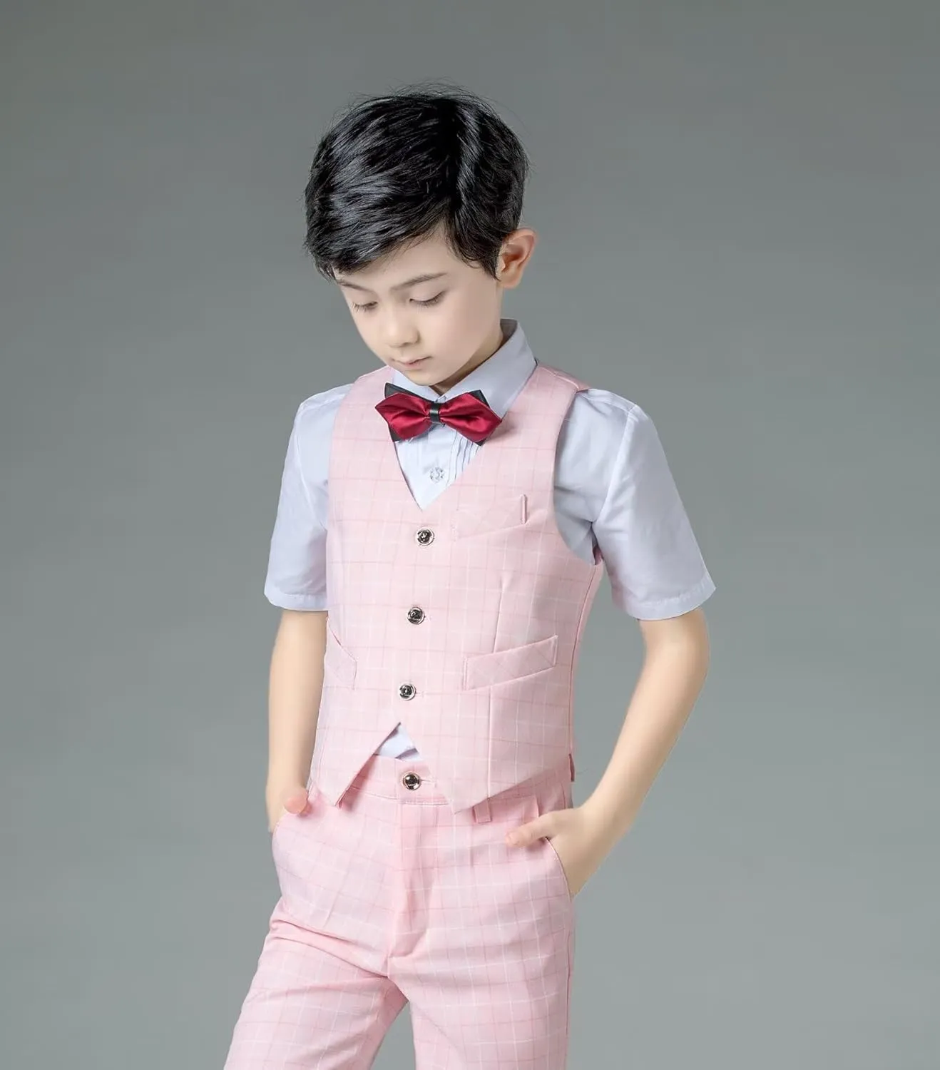 Boys Suit Formal Kids Wedding Outfit 3 Piece Slim Fit Boys Suit Vest Pants Shirt Set with Tie