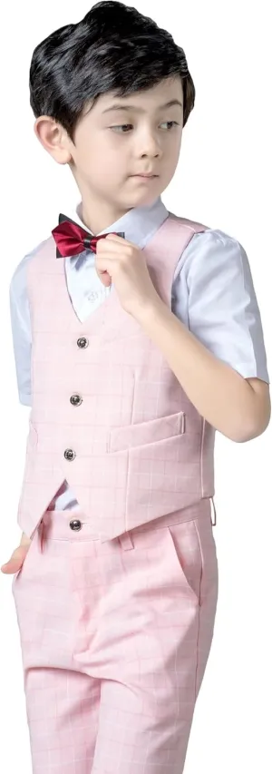 Boys Suit Formal Kids Wedding Outfit 3 Piece Slim Fit Boys Suit Vest Pants Shirt Set with Tie