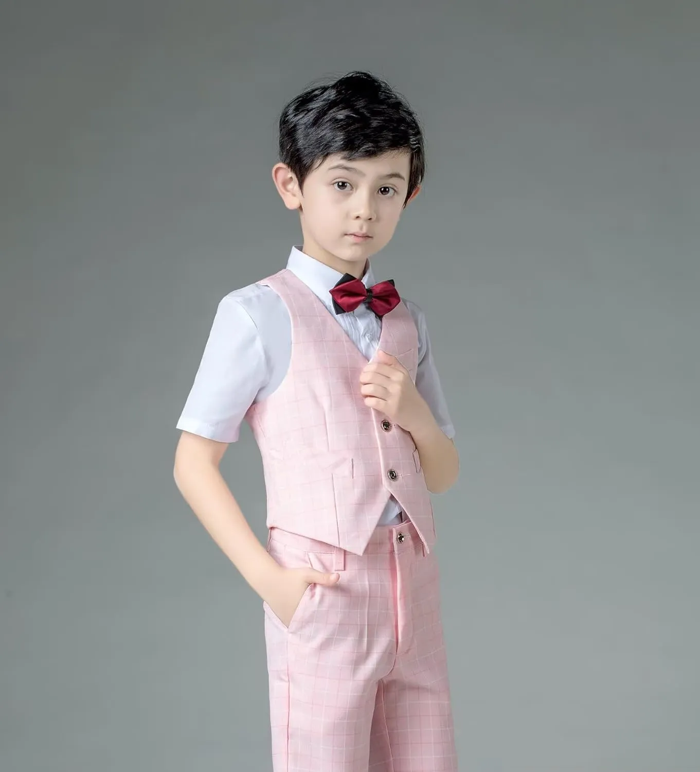Boys Suit Formal Kids Wedding Outfit 3 Piece Slim Fit Boys Suit Vest Pants Shirt Set with Tie