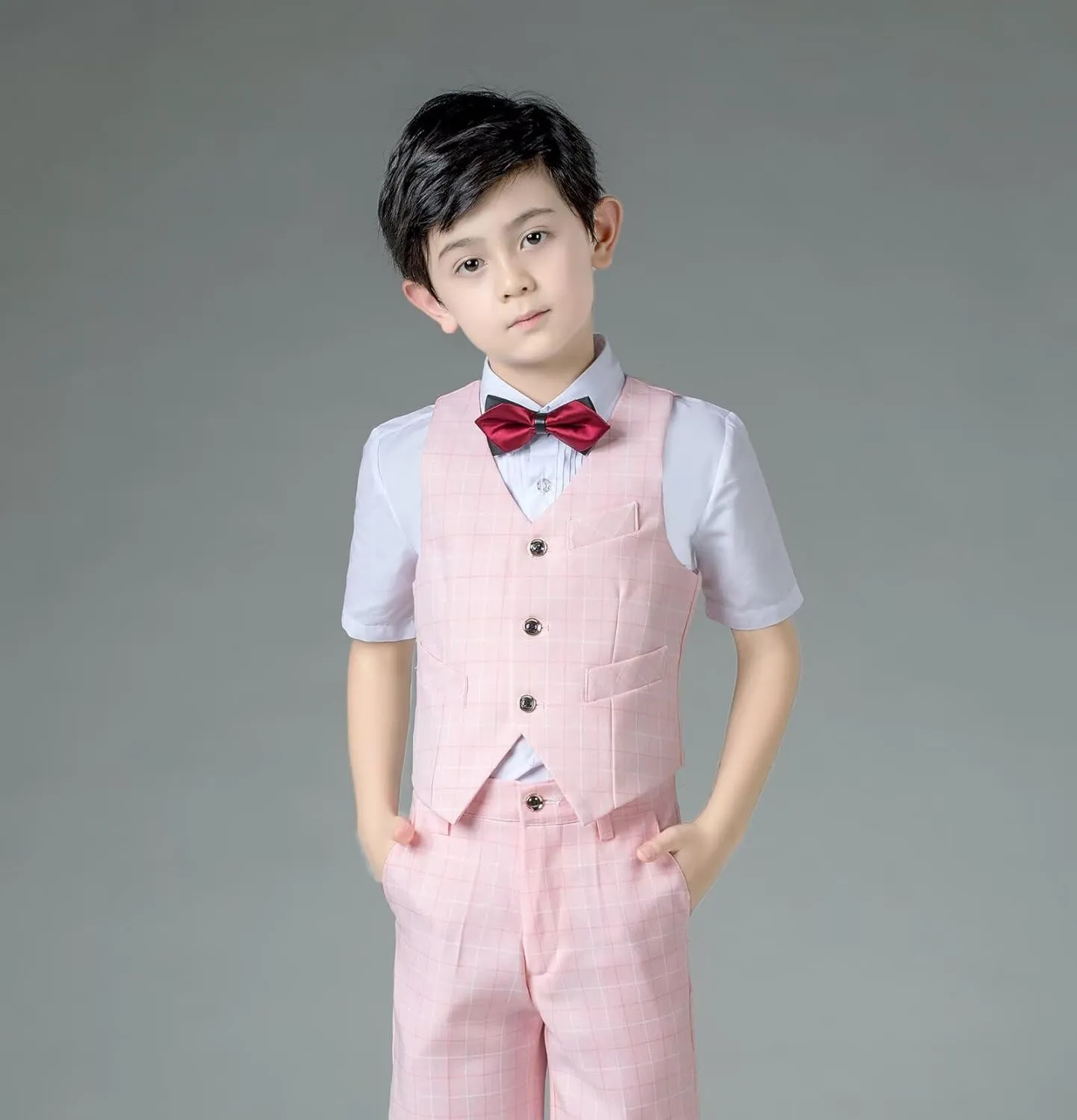 Boys Suit Formal Kids Wedding Outfit 3 Piece Slim Fit Boys Suit Vest Pants Shirt Set with Tie