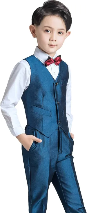 Boys Suit Formal Kids Wedding Outfit 3 Piece Slim Fit Boys Suit Vest Pants Shirt Set with Tie