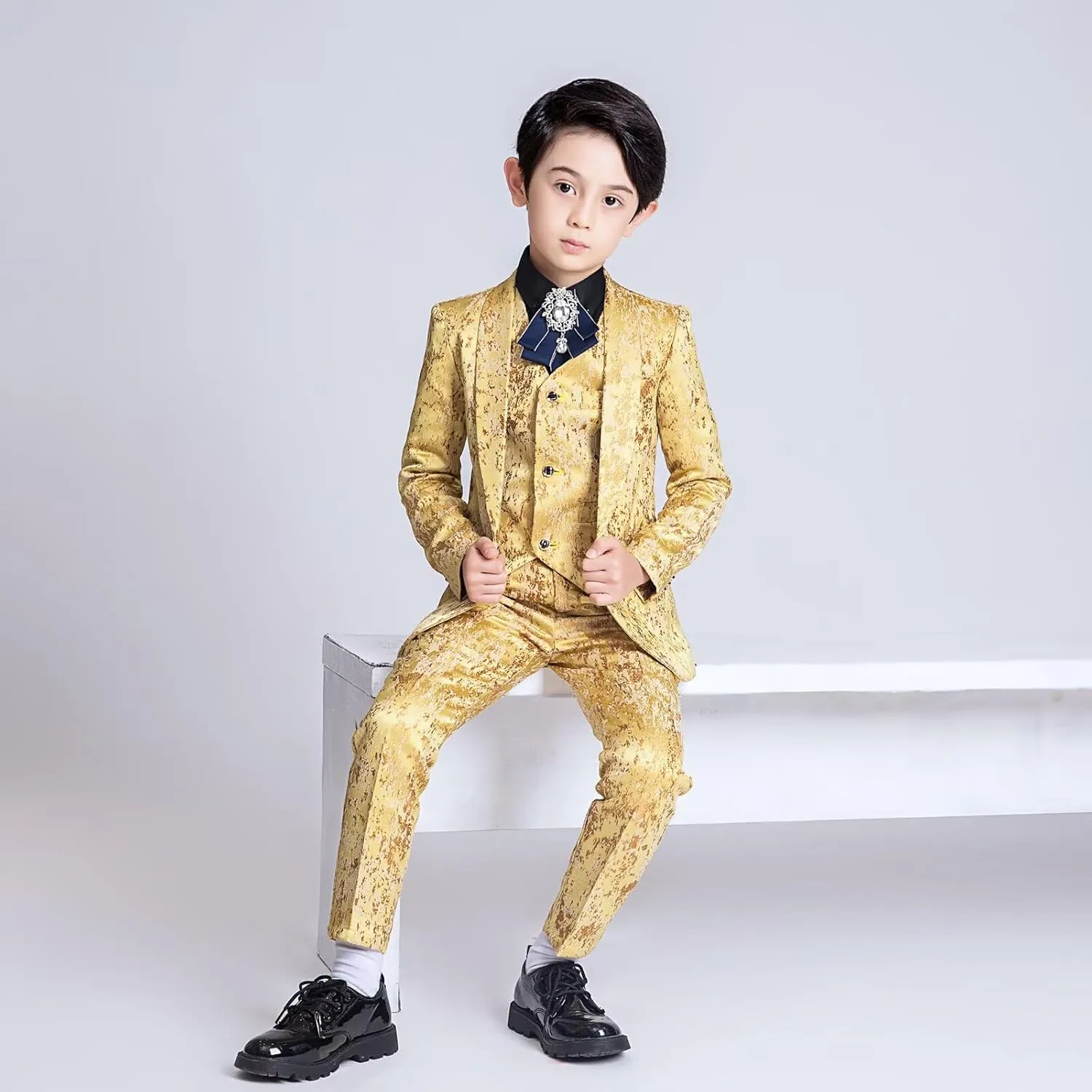 Boys Suit Plaid Stripes Suits for Boys 3 Piece Formal Wedding Outfit Slim Fit Suit Blazer Vest Pants Set