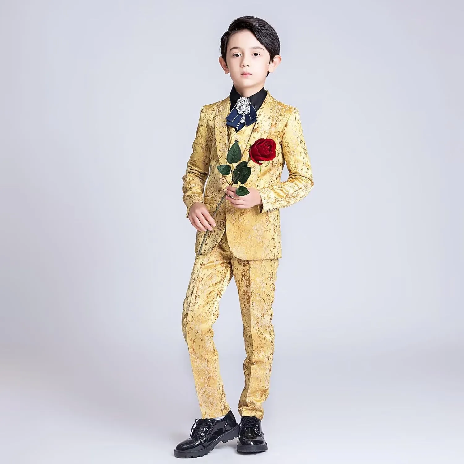 Boys Suit Plaid Stripes Suits for Boys 3 Piece Formal Wedding Outfit Slim Fit Suit Blazer Vest Pants Set