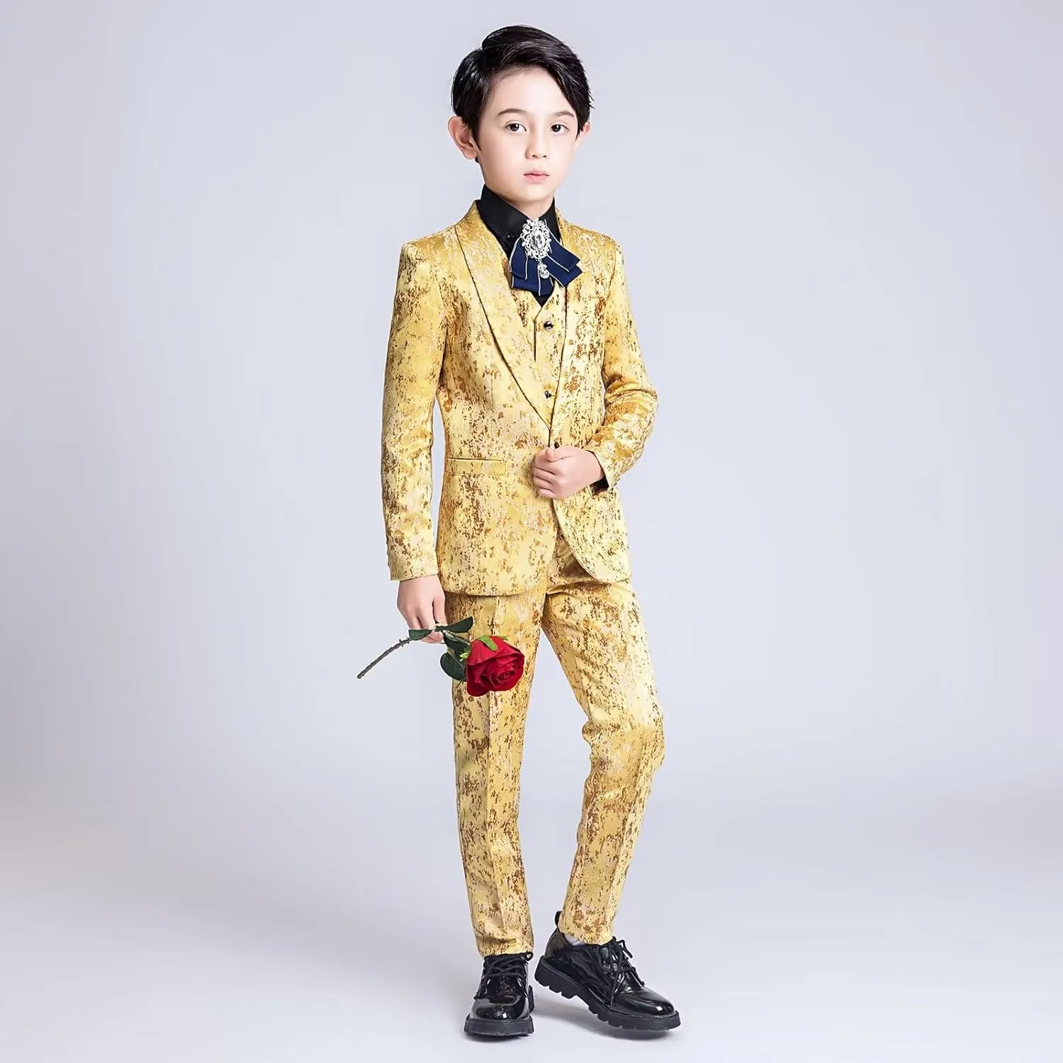 Boys Suit Plaid Stripes Suits for Boys 3 Piece Formal Wedding Outfit Slim Fit Suit Blazer Vest Pants Set