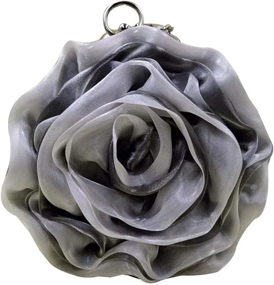 Buddy Women Rose Shaped Clutch Soft Satin Wristlet Handbag Wedding Party Purse