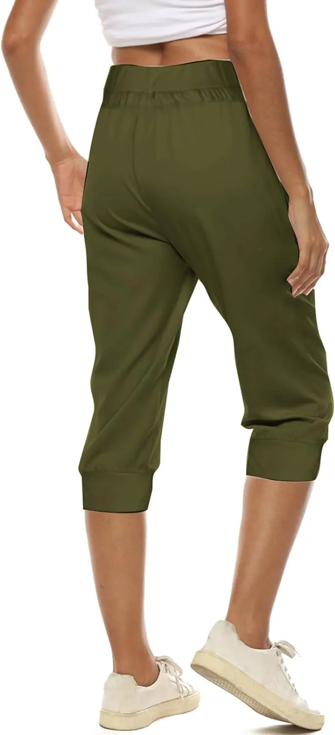 Capri Pants for Women Stretch High Waisted Yoga Pants Casual Summer Drawstring Capris Cropped Trousers with Pockets