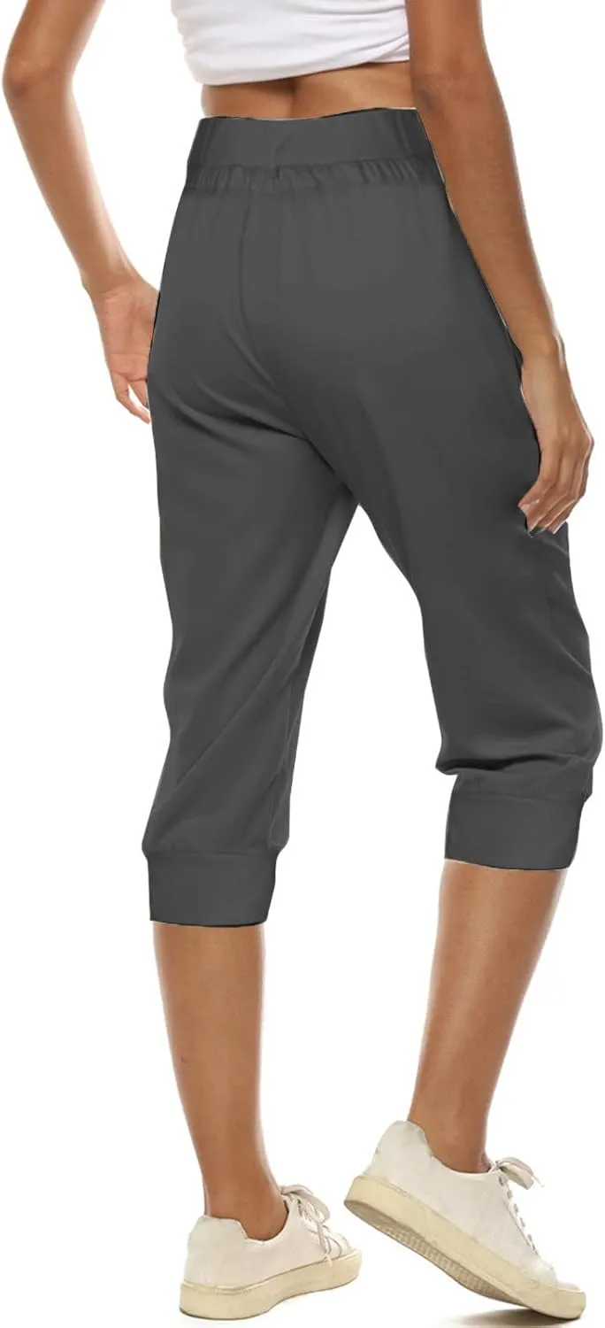 Capri Pants for Women Stretch High Waisted Yoga Pants Casual Summer Drawstring Capris Cropped Trousers with Pockets