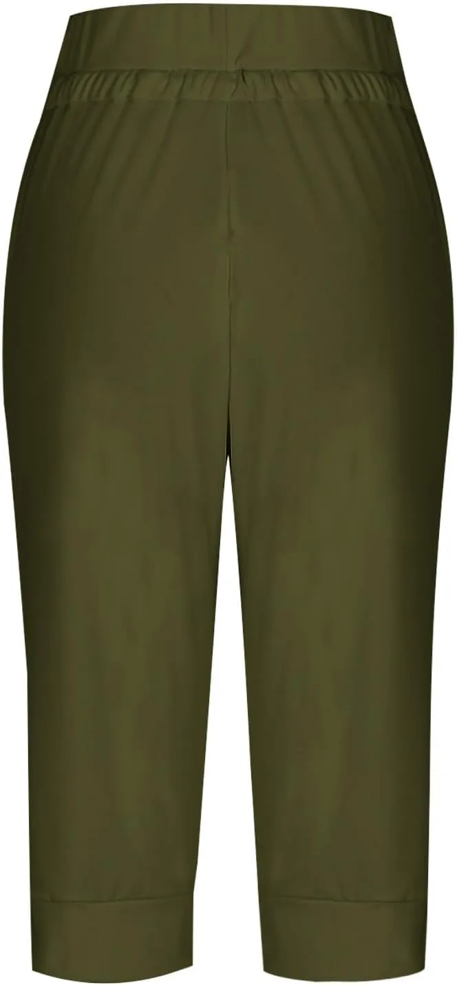 Capri Pants for Women Stretch High Waisted Yoga Pants Casual Summer Drawstring Capris Cropped Trousers with Pockets