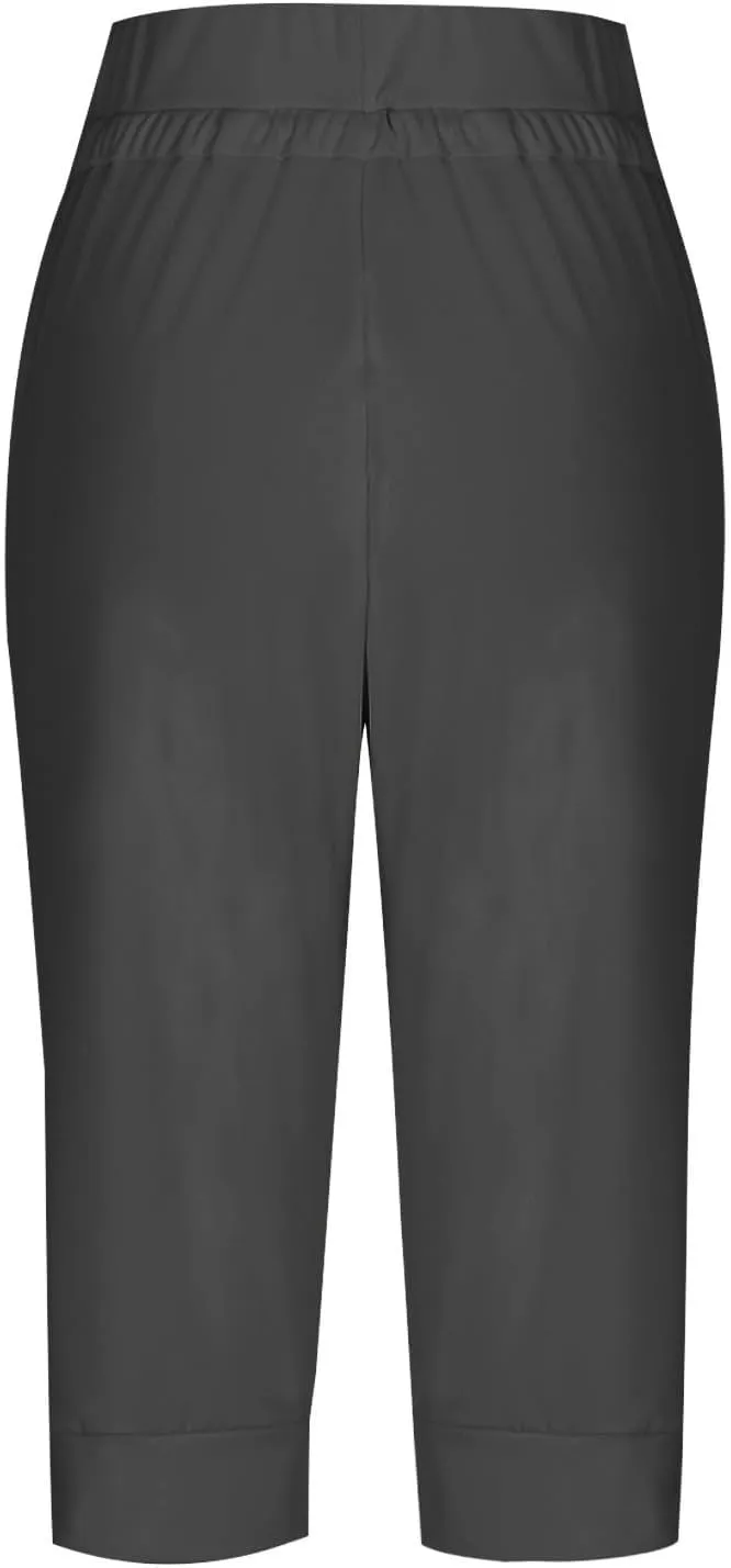 Capri Pants for Women Stretch High Waisted Yoga Pants Casual Summer Drawstring Capris Cropped Trousers with Pockets