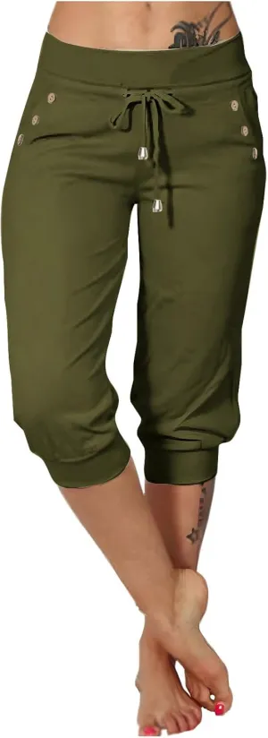 Capri Pants for Women Stretch High Waisted Yoga Pants Casual Summer Drawstring Capris Cropped Trousers with Pockets