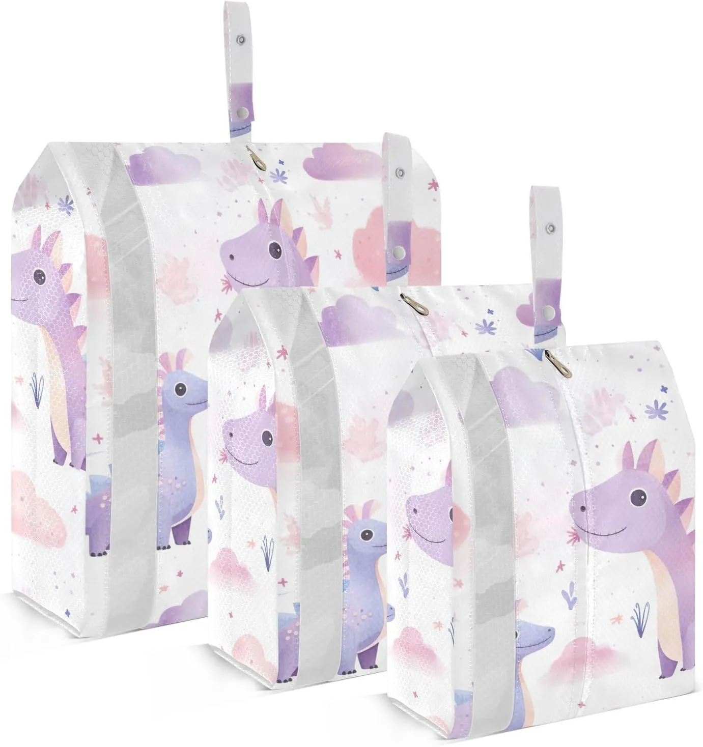 Cartoon Dinosaur Purple Packing Cubes for Travel 3 Set Compression Cubes Suitcase Organizer Bags Set for Woman Man
