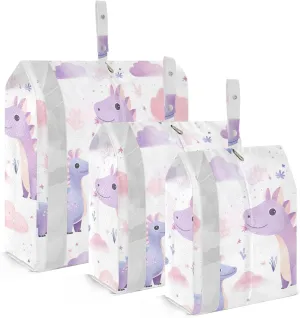 Cartoon Dinosaur Purple Packing Cubes for Travel 3 Set Compression Cubes Suitcase Organizer Bags Set for Woman Man
