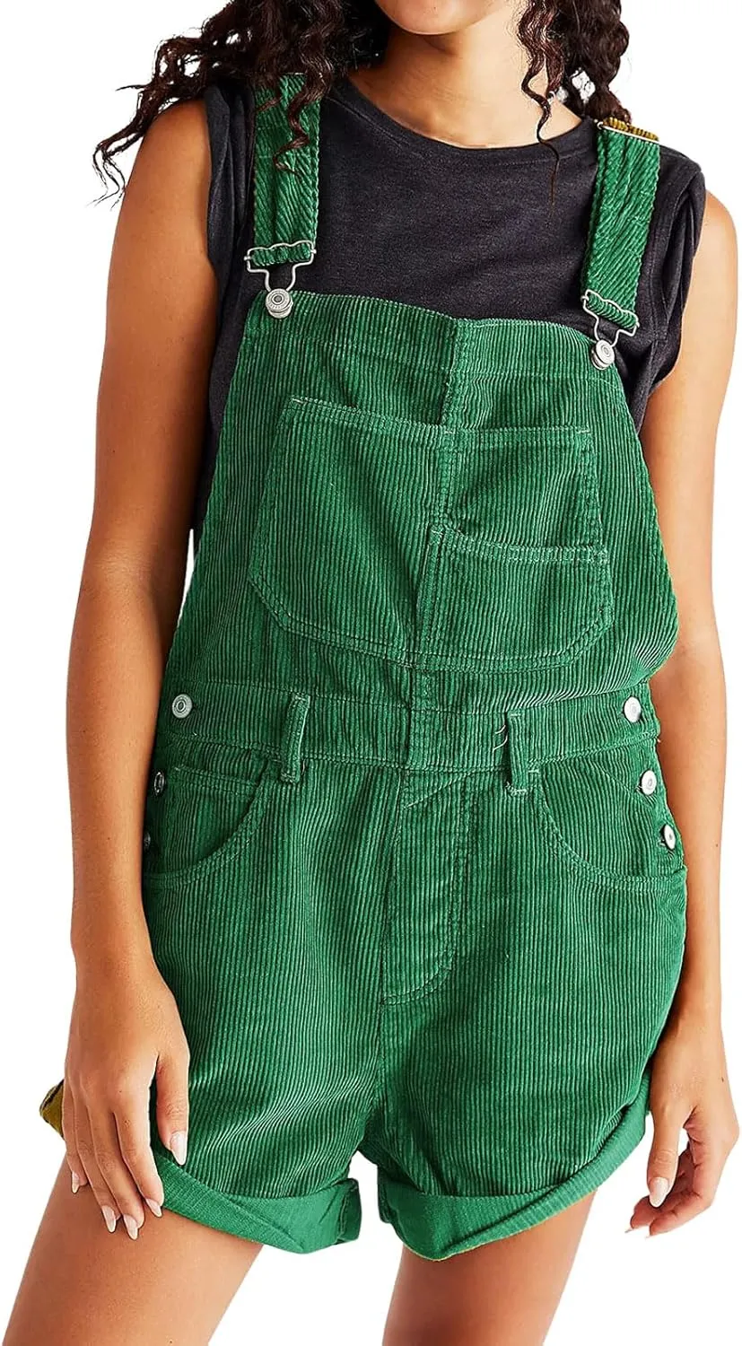 CHARTOU Women's Bib Corduroy Overalls Shorts Jumpsuit Adjustable Strap Romper Roll Up Shortalls with Pockets