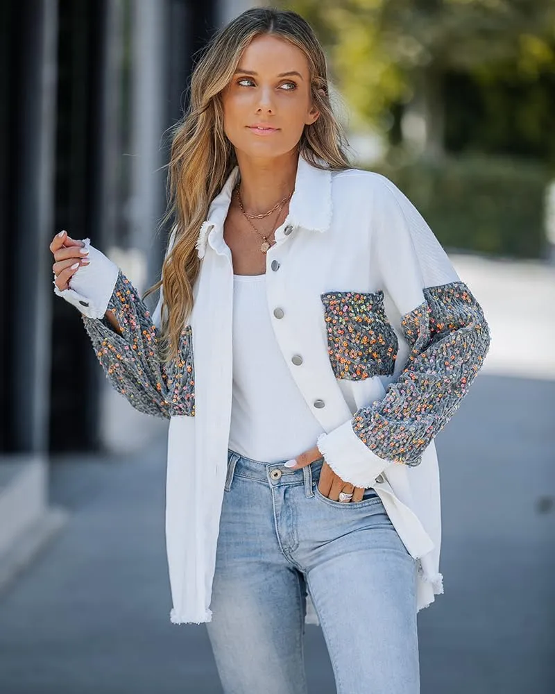 CHICME BEST SHOPPING DEALS Womens Jacket Sequin Patchwork Long Sleeve Jacket Top Button Front Oversized Denim Shacket