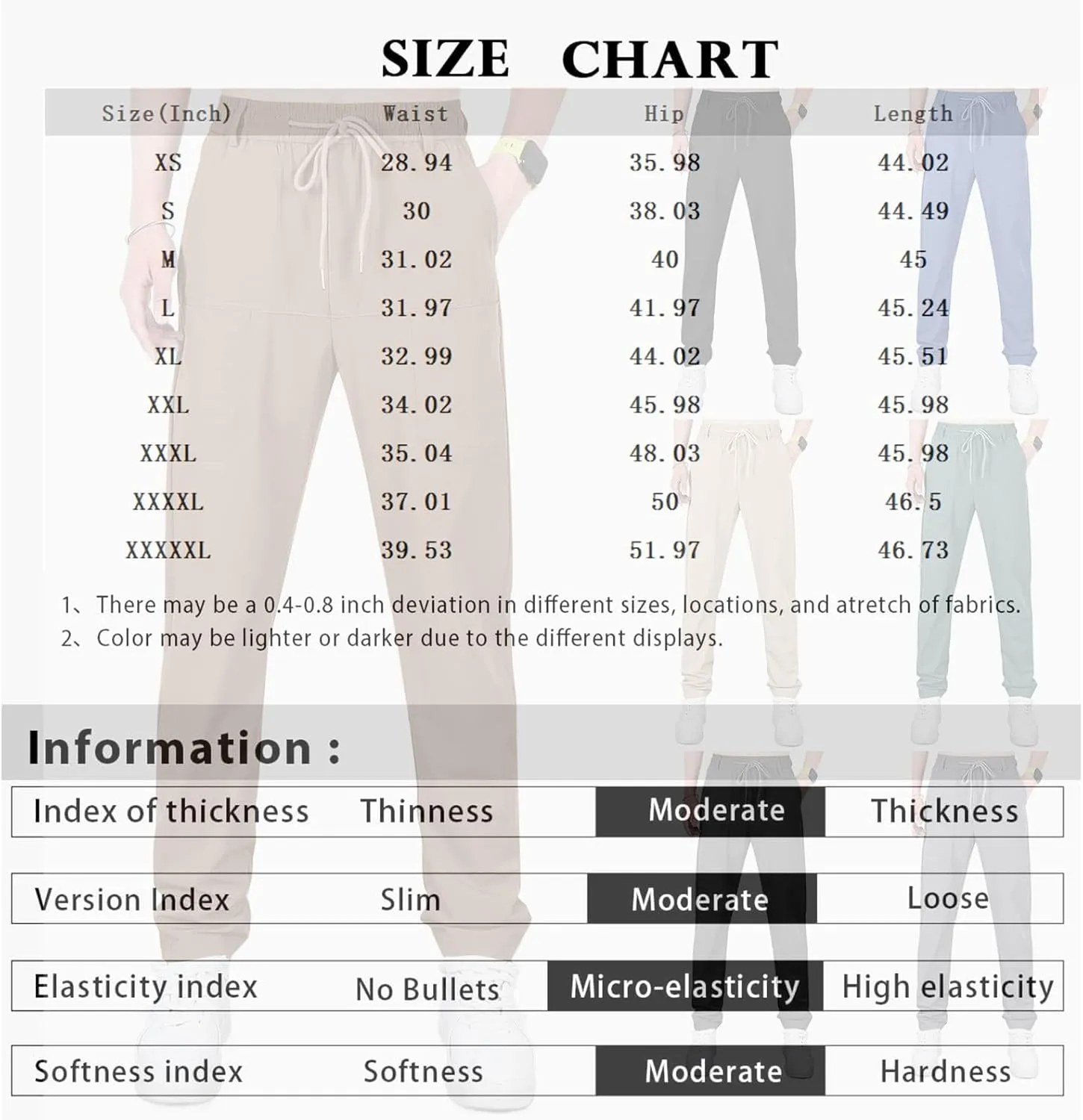 Chinos Pants Men Stretch Active Mens Slacks Chino Pants Slim Fit Twill Tapered Pants Cargo Casual Pants Golf Joggers