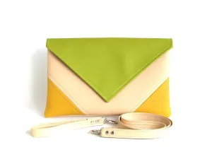 Clutch Bag envelope Handemade Green Lime Green Yellow Cream Purse Vegan Eco Faux leather Handbag Strap Evening Bag wedding bridesmaid