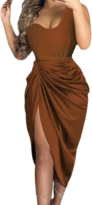 Cocktail Dresses for Women Sequin Bodycon Sexy One Shoulder Slit Midi Dress Summer Formal Elegant Plus Size Dress