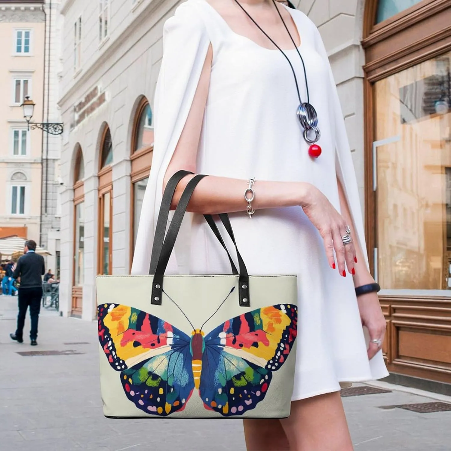 Colorful Butterfly Women Soft Leather Handbags Tote Purses Shoulder Bucket Bags